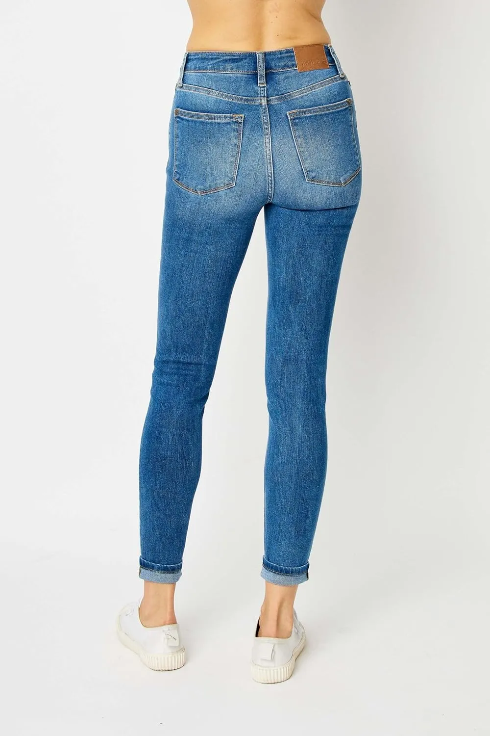 Judy Blue High Waist Cuffed Hem Skinny Jeans - Stretch Denim Comfort Fit 82449-