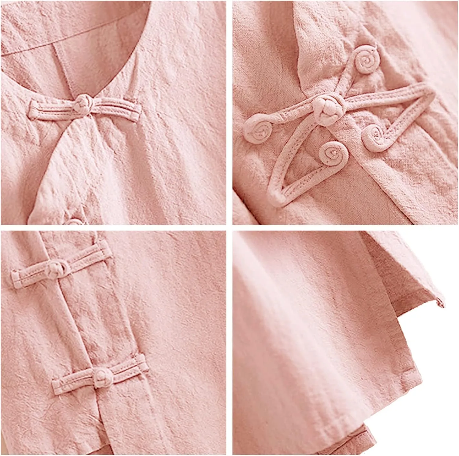Kedera Women's Loose Cotton Linen Blouse Round Neck with Chinese Frog Button Tops