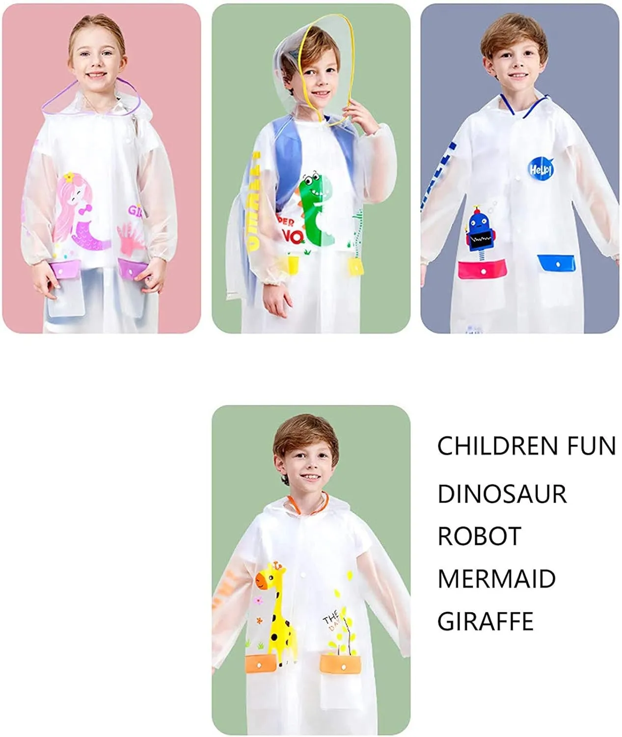 Kids Clear Rain Poncho Boys Girls Raincoats Waterproof Rain Suit Toddler Lightweight Hooded Rain Jacket Reusable Poncho