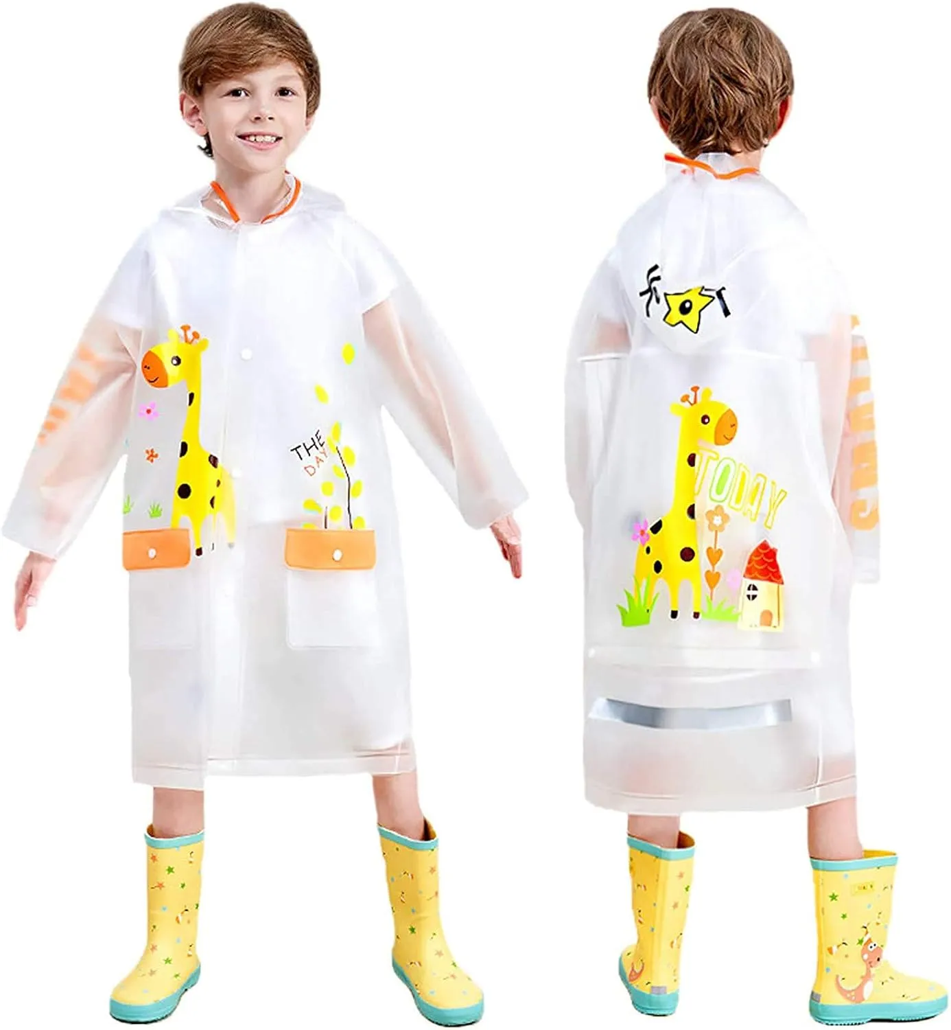 Kids Clear Rain Poncho Boys Girls Raincoats Waterproof Rain Suit Toddler Lightweight Hooded Rain Jacket Reusable Poncho