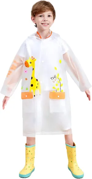 Kids Clear Rain Poncho Boys Girls Raincoats Waterproof Rain Suit Toddler Lightweight Hooded Rain Jacket Reusable Poncho