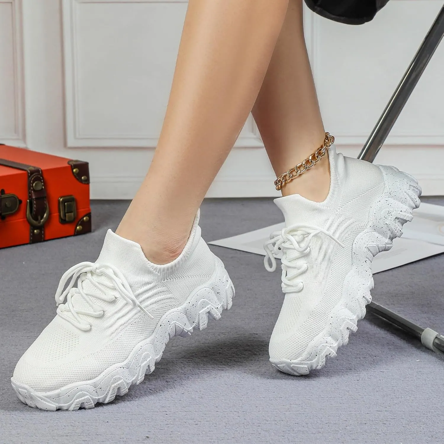 Kubbon Slip on Shoes Women Lightweight Breathable Non Slip Running Shoes Casual Orthopedic Walking Sneakers with Arch Support Plus Size Fashion Sneakers