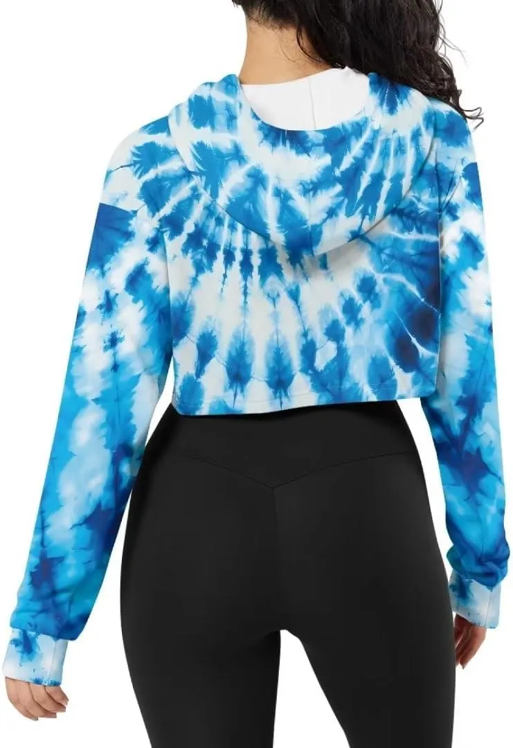 Ladies All-over Print Crop Tops Hoody with Drawstring Fall Cropped Clothes Pullover Sweatshirts for Women
