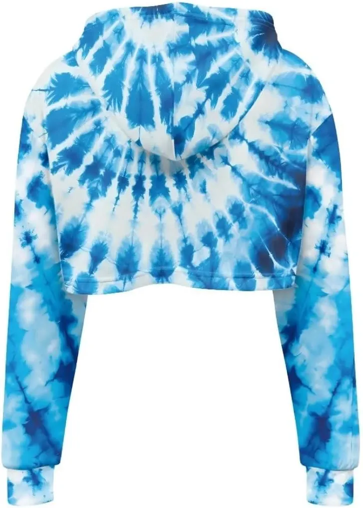 Ladies All-over Print Crop Tops Hoody with Drawstring Fall Cropped Clothes Pullover Sweatshirts for Women