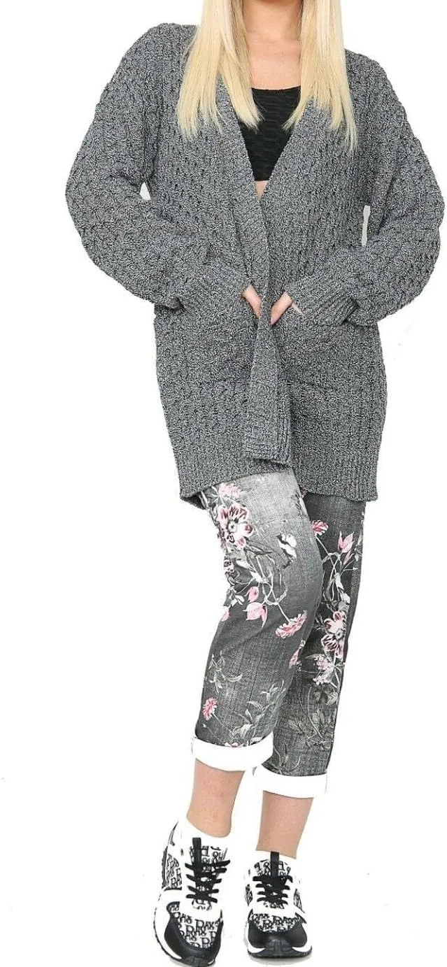 Ladies Chunky Knitted Cardigan Pocketed Marl Sweater Ladies Winter Wear Long Sleeve Cardigan Top