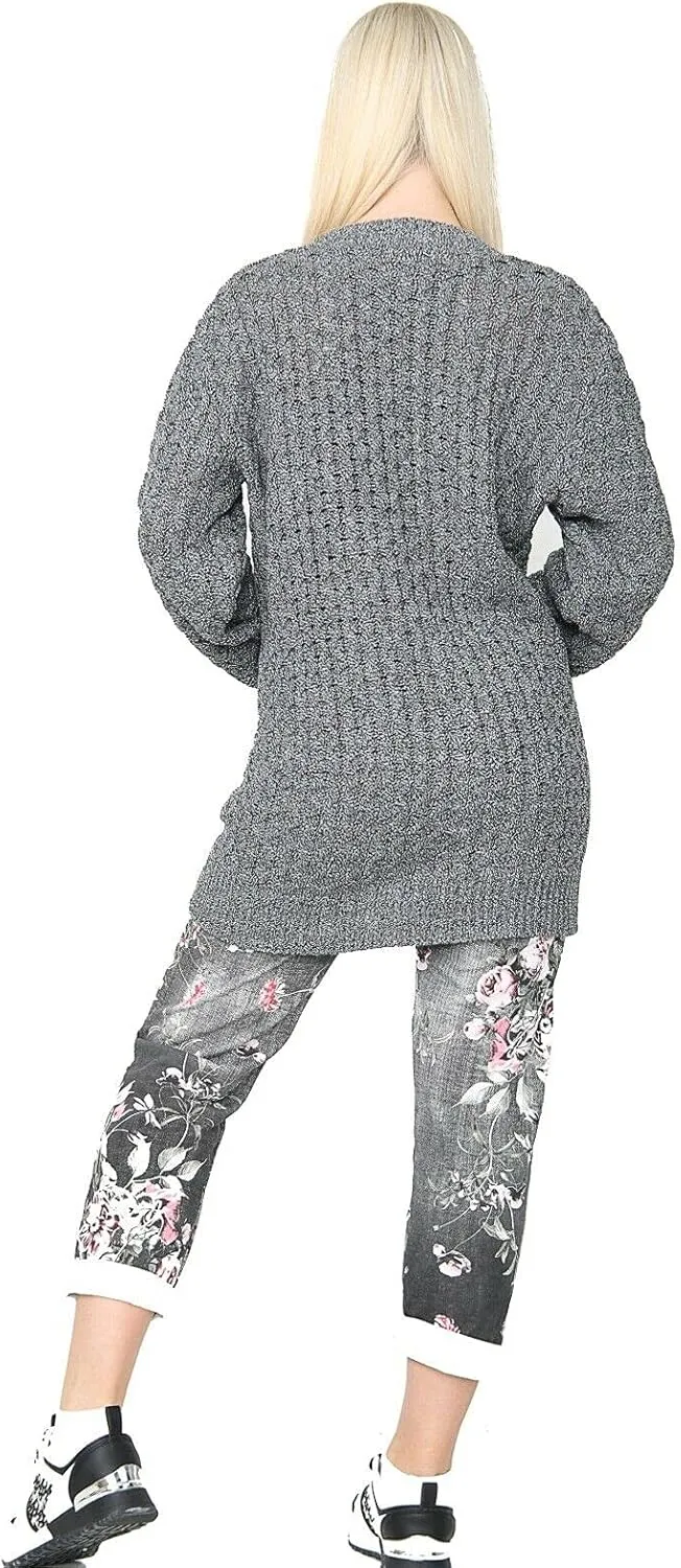 Ladies Chunky Knitted Cardigan Pocketed Marl Sweater Ladies Winter Wear Long Sleeve Cardigan Top