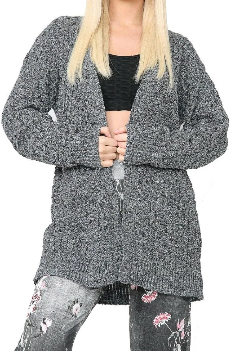 Ladies Chunky Knitted Cardigan Pocketed Marl Sweater Ladies Winter Wear Long Sleeve Cardigan Top