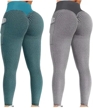 Ladmiple 2PCS Leggings for Women Tummy Control Butt Lifting Yoga Athletic Pants High Waist Workout Scrunch Booty Leggings