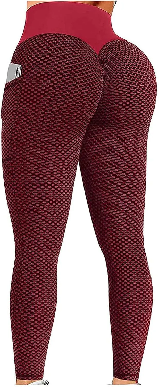 Ladmiple Leggings for Women Tummy Control Butt Lifting Workout Scrunch Butt Gym Fitness Booty Tight Yoga Pants with Pockets