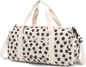 LEDAOU Gym Bag Duffle Women Dance Bags with Wet Pocket Overnight Bag with Waterproof Shoe Pouch for Girls Kids Travel Foldable, Dark khaki square, Black Polka Dot-flower