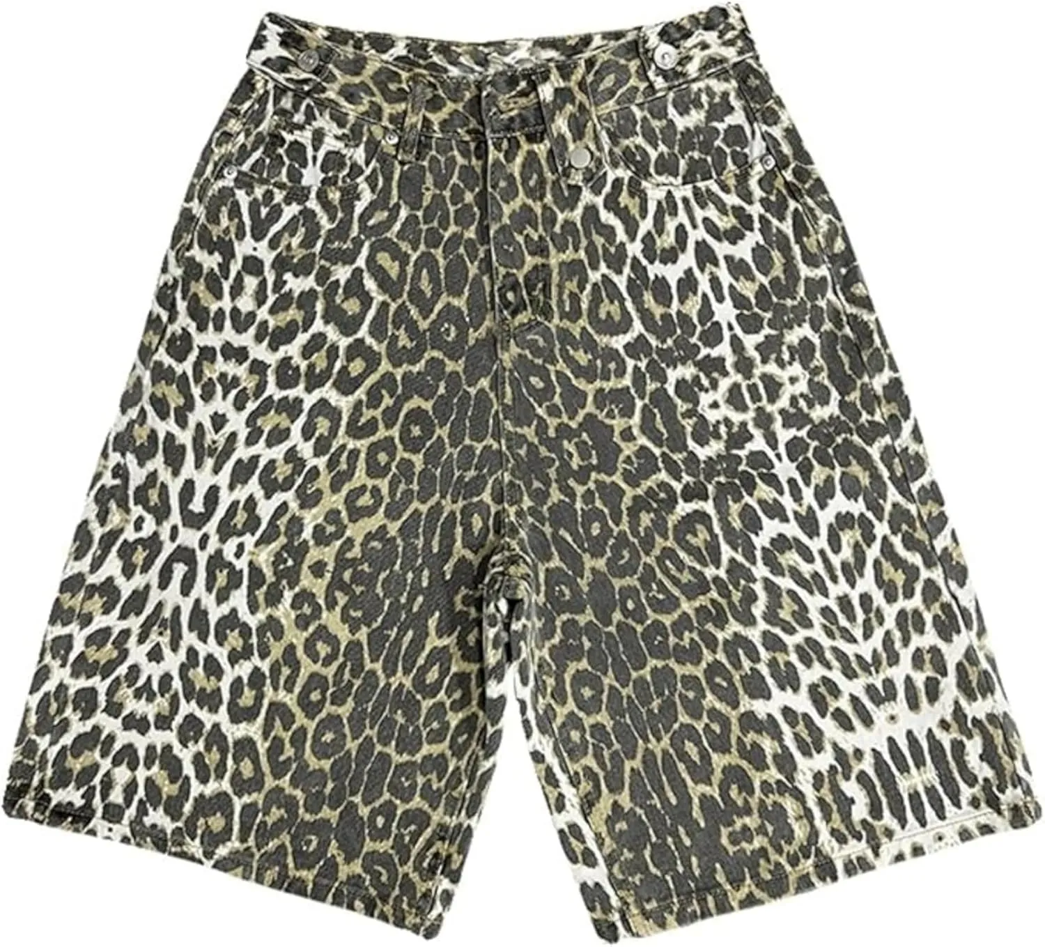 Leopard Print Wide Leg Denim Y2K High Waisted Baggy Jean Shorts Vintage Streetwear Casual Loose Jorts