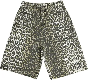 Leopard Print Wide Leg Denim Y2K High Waisted Baggy Jean Shorts Vintage Streetwear Casual Loose Jorts