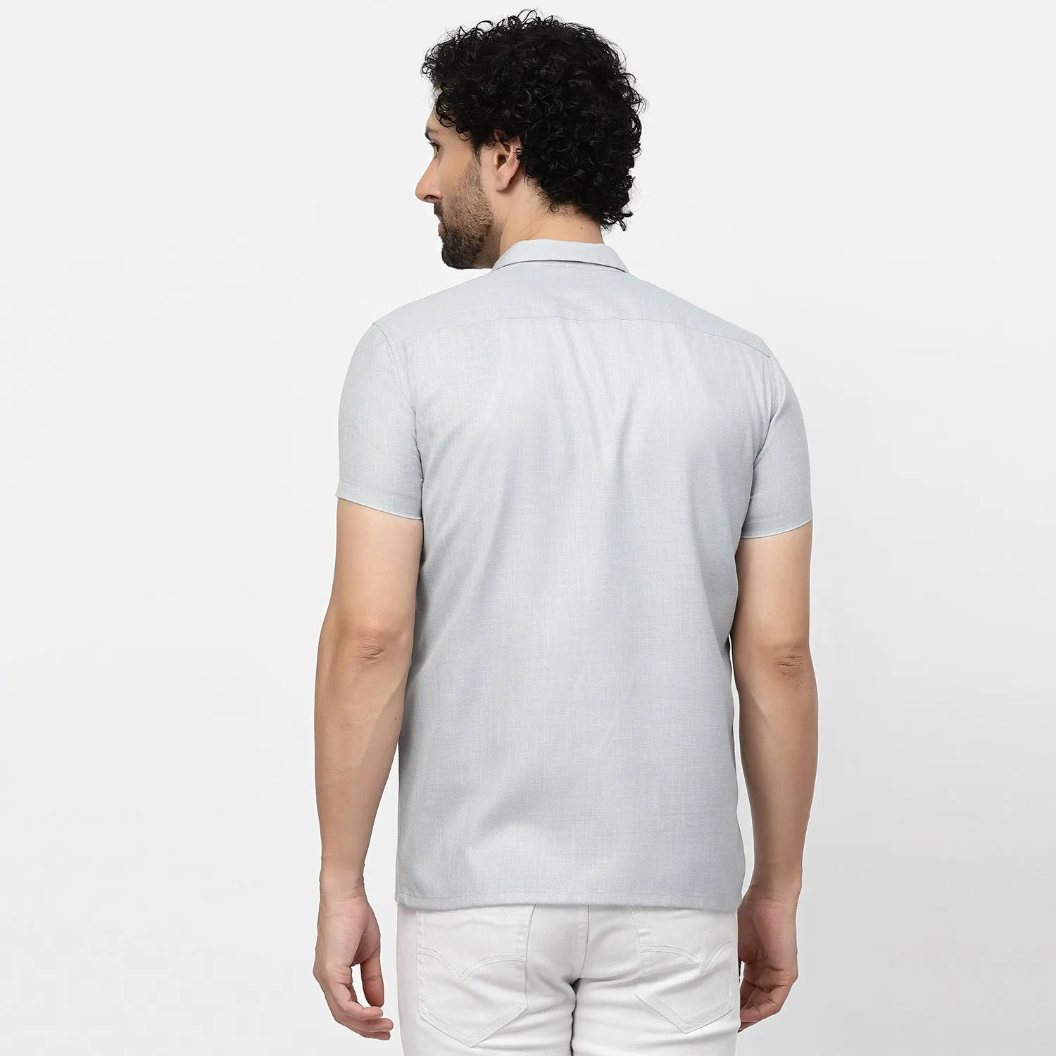 Linen Half Sleeve Shirt With Button Detail