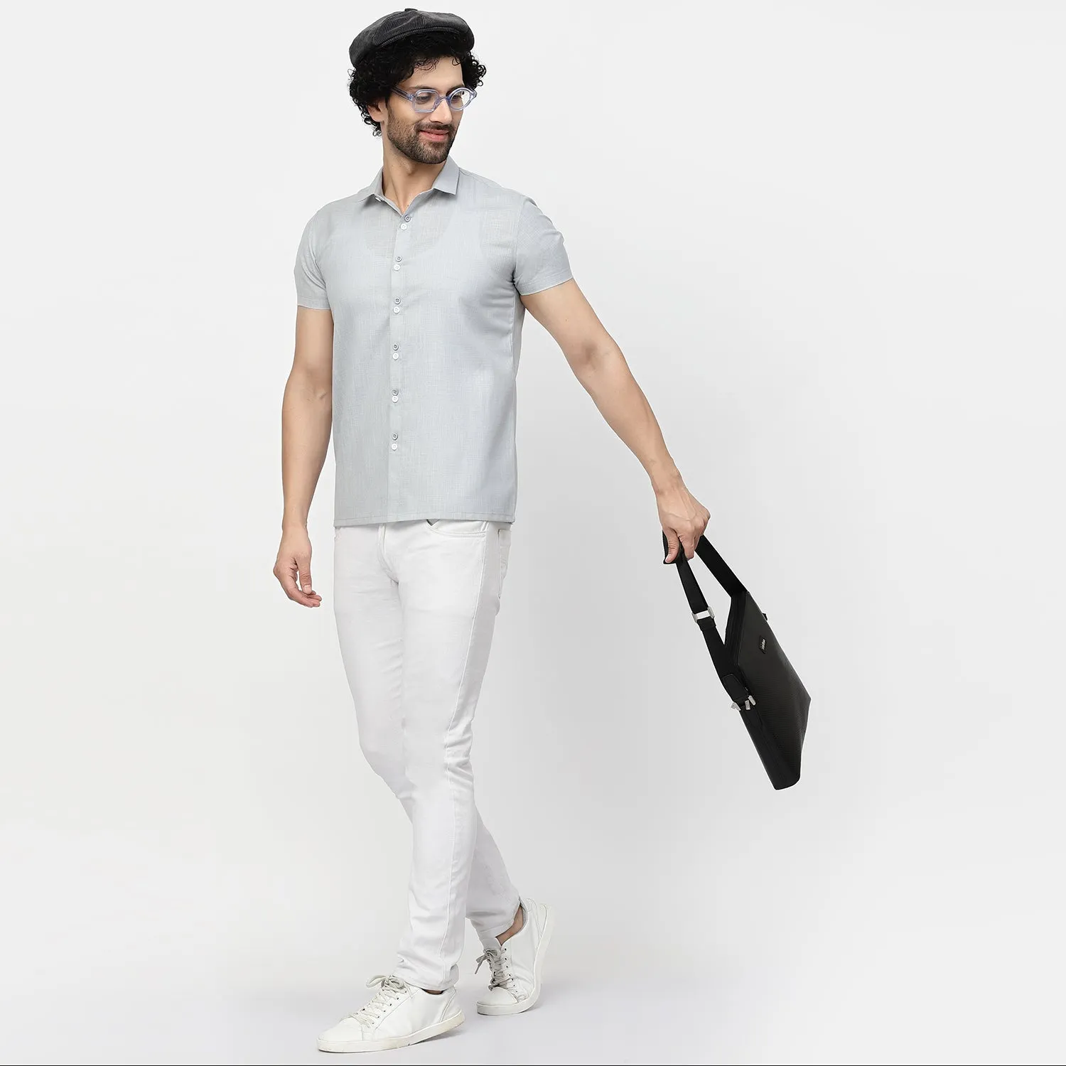 Linen Half Sleeve Shirt With Button Detail