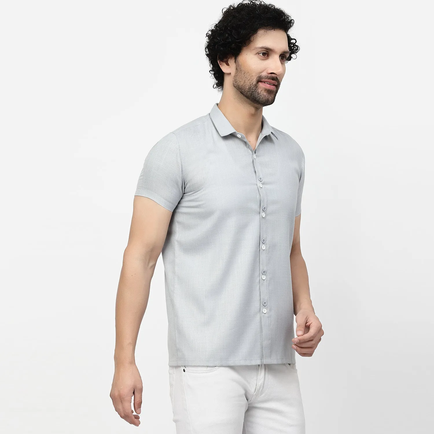Linen Half Sleeve Shirt With Button Detail