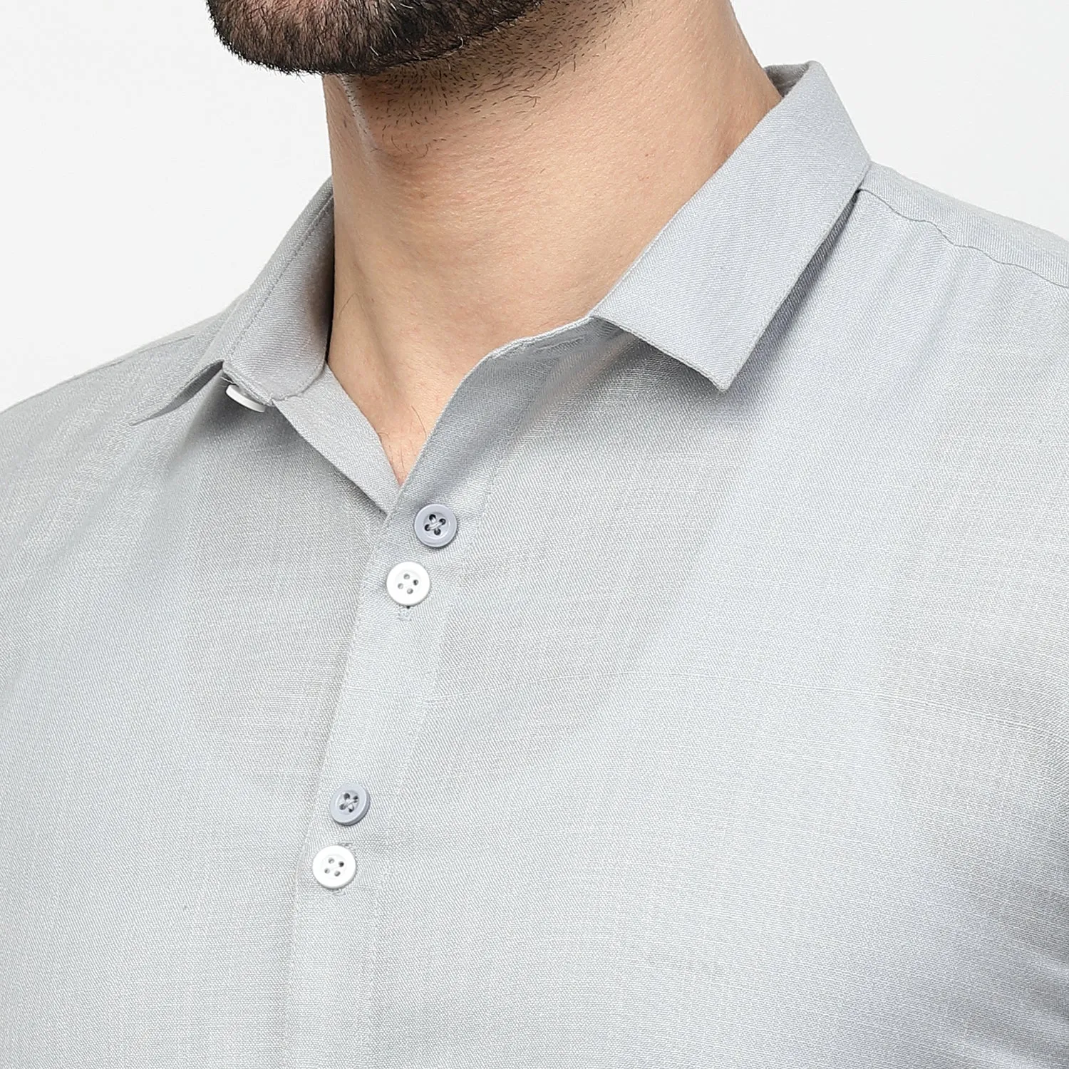 Linen Half Sleeve Shirt With Button Detail