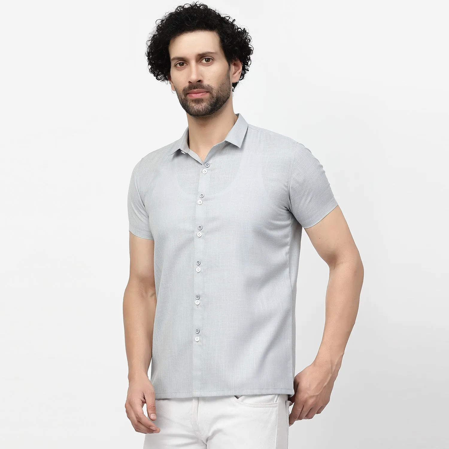 Linen Half Sleeve Shirt With Button Detail
