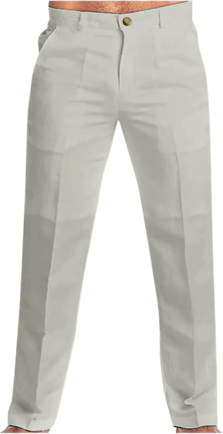 Linen Pants for Men Pleated Lightweight Loose Jogging Trousers Outdoor Running Summer Travel Pants