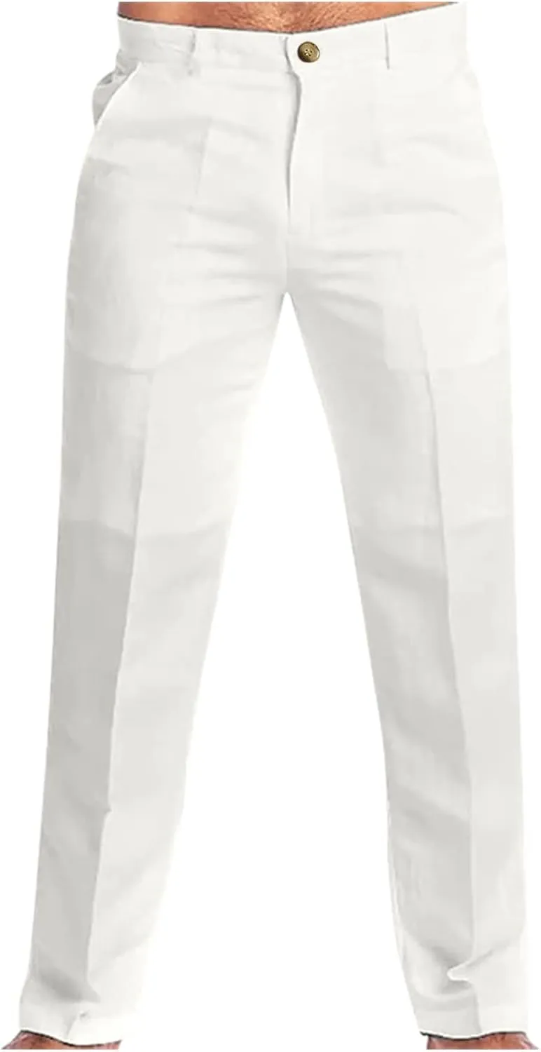 Linen Pants for Men Pleated Lightweight Loose Jogging Trousers Outdoor Running Summer Travel Pants