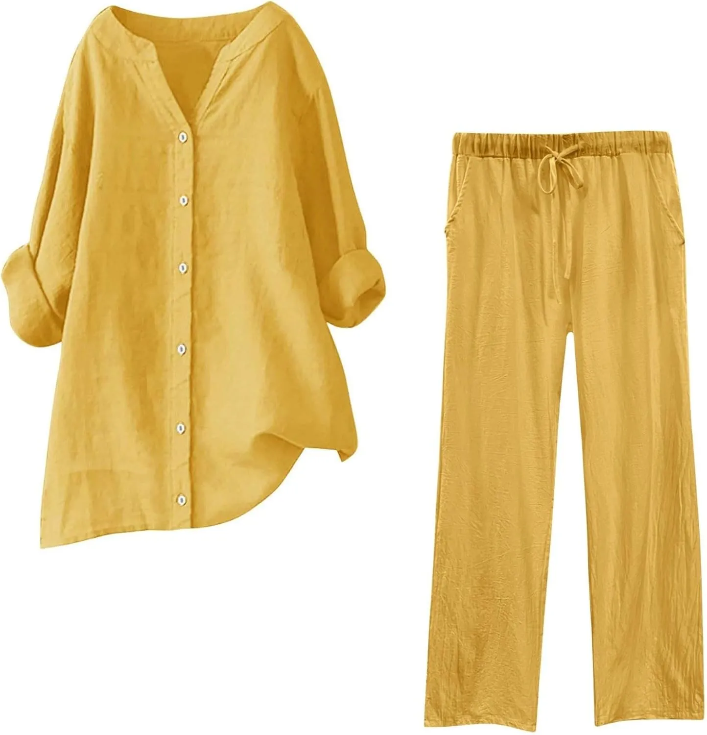 Linen Sets for Women 2 Piece Linen and Cotton Set Plus Size Lounge Matching Business Casual Summer Outfits for Women