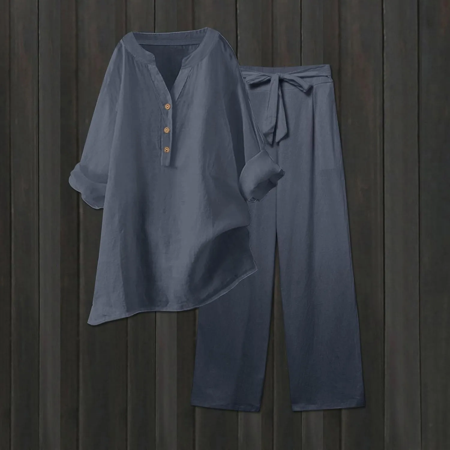 Linen Sets for Women 2 Piece Linen and Cotton Set Plus Size Lounge Matching Business Casual Summer Outfits for Women