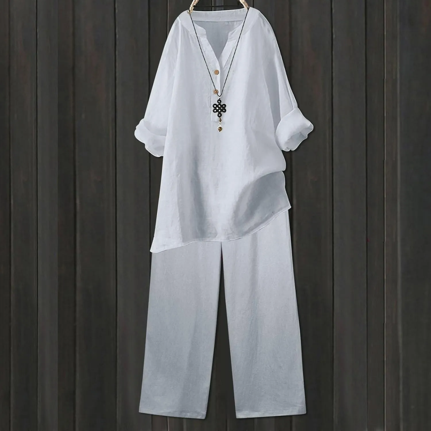 Linen Sets for Women 2 Piece Linen and Cotton Set Plus Size Lounge Matching Business Casual Summer Outfits for Women