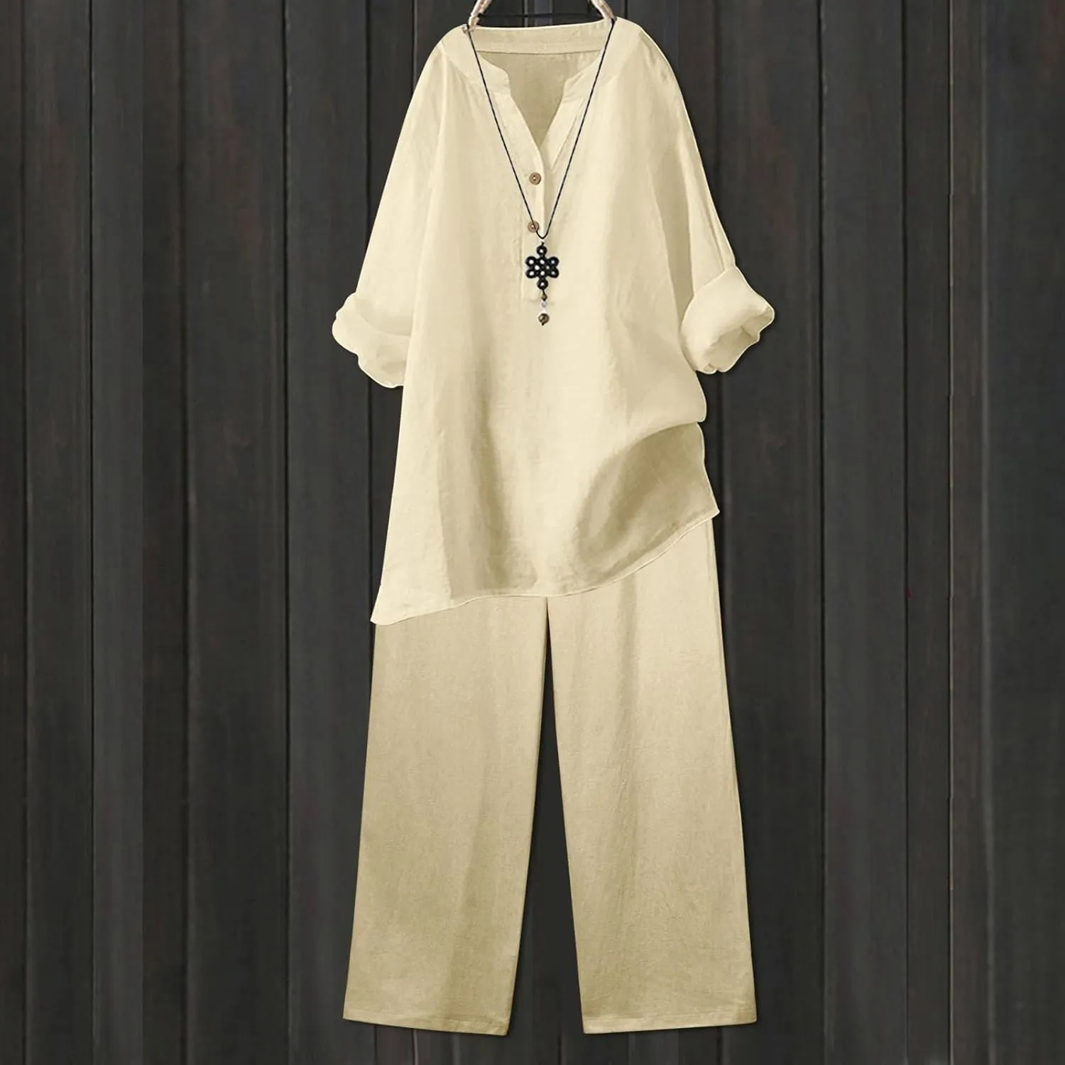 Linen Sets for Women 2 Piece Linen and Cotton Set Plus Size Lounge Matching Business Casual Summer Outfits for Women