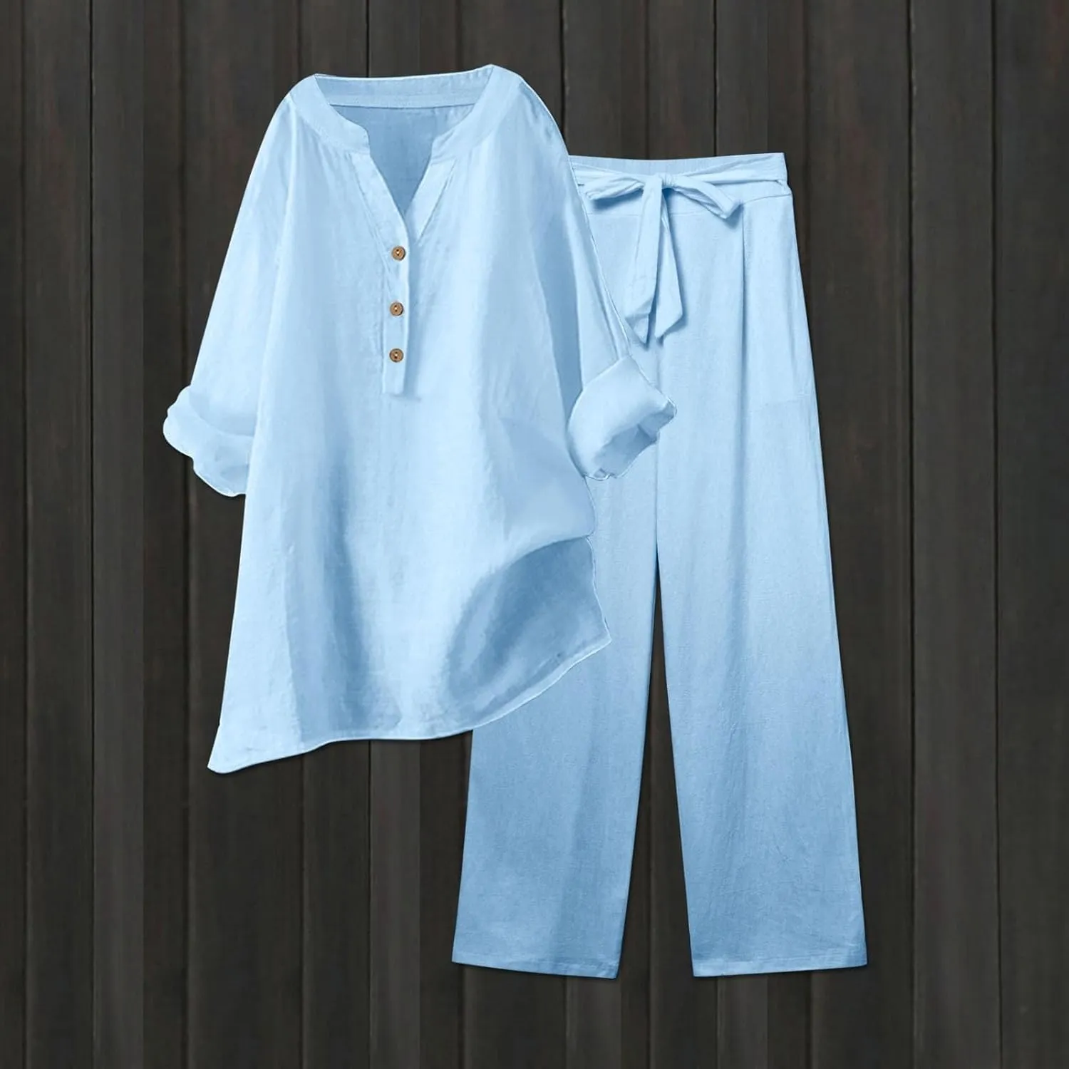 Linen Sets for Women 2 Piece Linen and Cotton Set Plus Size Lounge Matching Business Casual Summer Outfits for Women