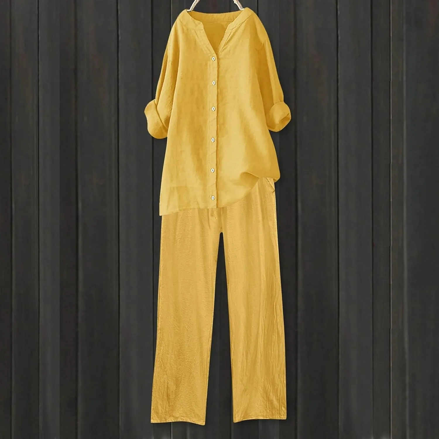 Linen Sets for Women 2 Piece Linen and Cotton Set Plus Size Lounge Matching Business Casual Summer Outfits for Women