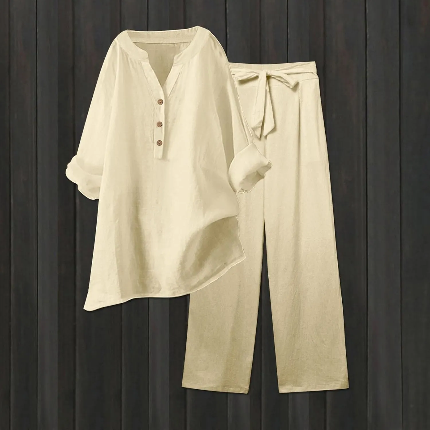 Linen Sets for Women 2 Piece Linen and Cotton Set Plus Size Lounge Matching Business Casual Summer Outfits for Women