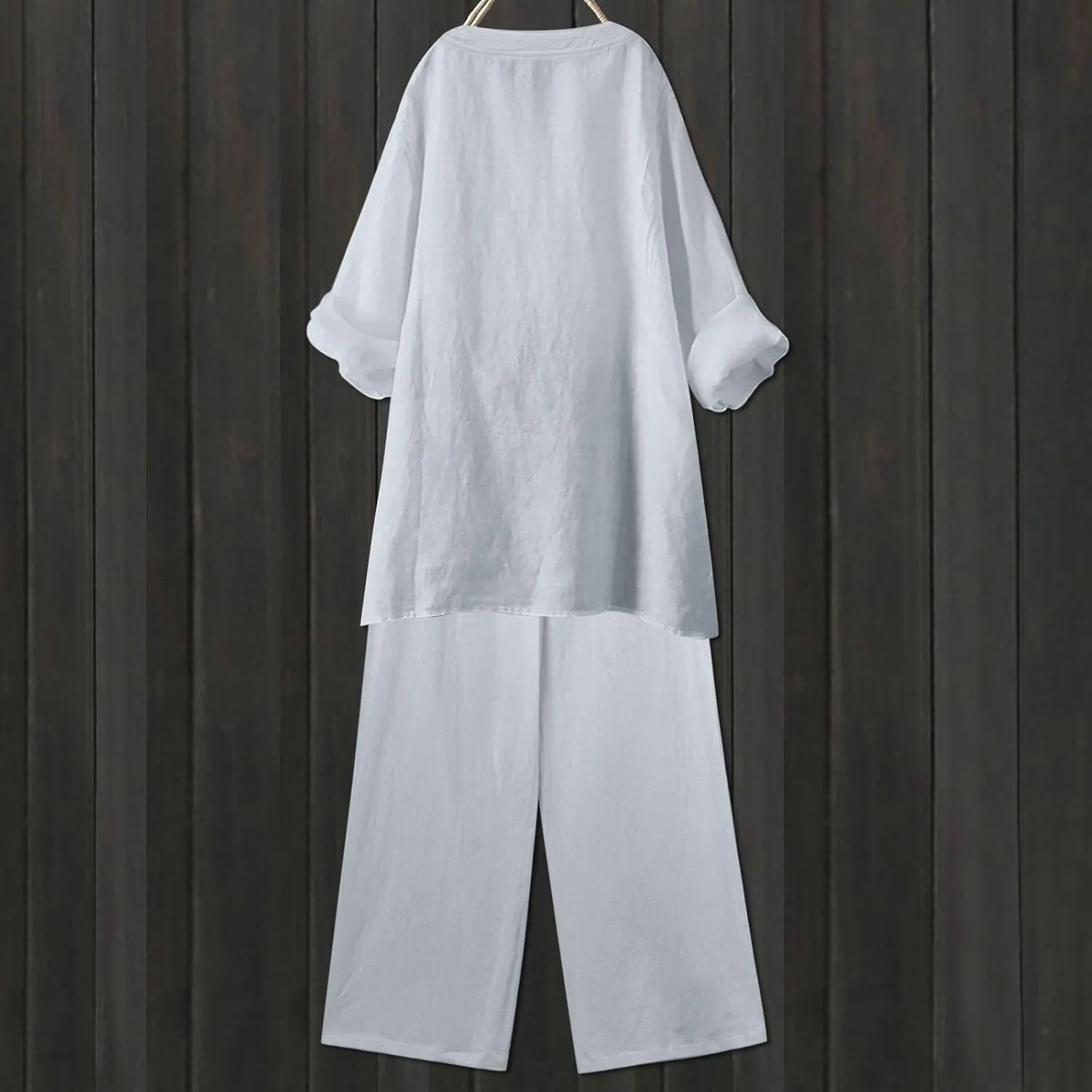 Linen Sets for Women 2 Piece Linen and Cotton Set Plus Size Lounge Matching Business Casual Summer Outfits for Women