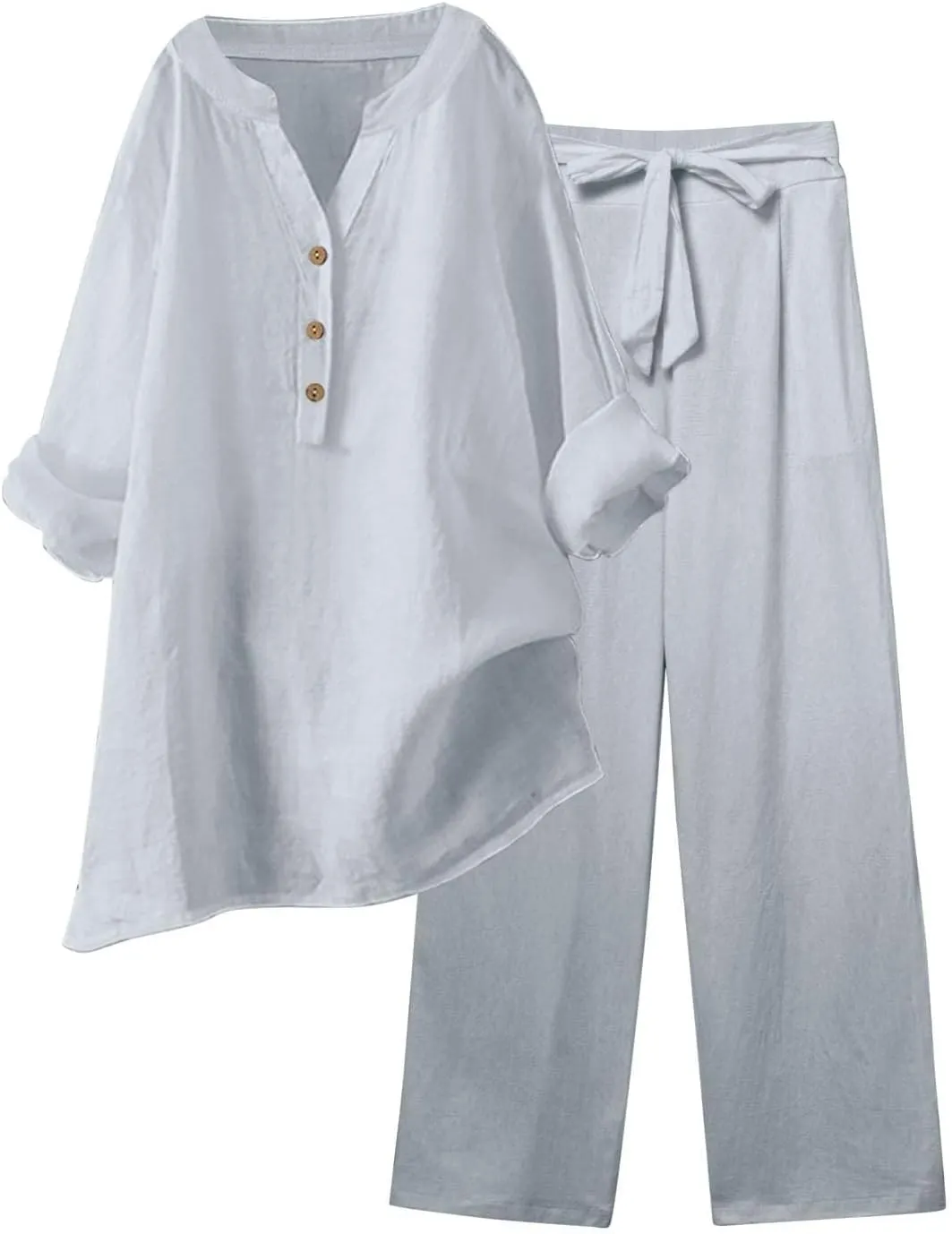 Linen Sets for Women 2 Piece Linen and Cotton Set Plus Size Lounge Matching Business Casual Summer Outfits for Women