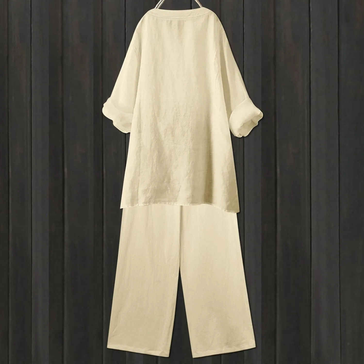 Linen Sets for Women 2 Piece Linen and Cotton Set Plus Size Lounge Matching Business Casual Summer Outfits for Women