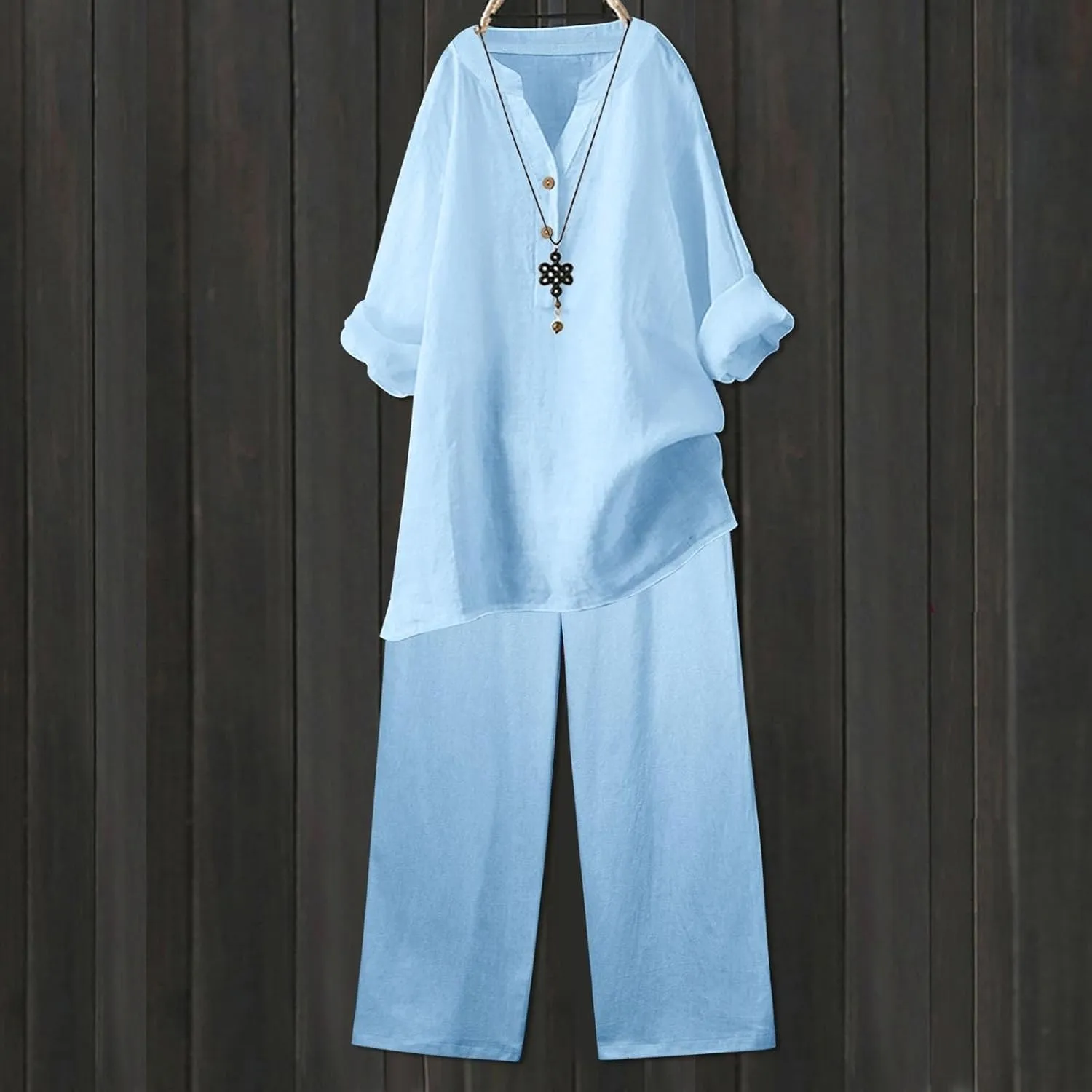 Linen Sets for Women 2 Piece Linen and Cotton Set Plus Size Lounge Matching Business Casual Summer Outfits for Women