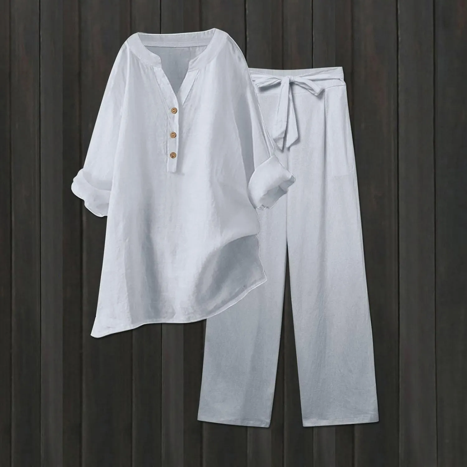 Linen Sets for Women 2 Piece Linen and Cotton Set Plus Size Lounge Matching Business Casual Summer Outfits for Women