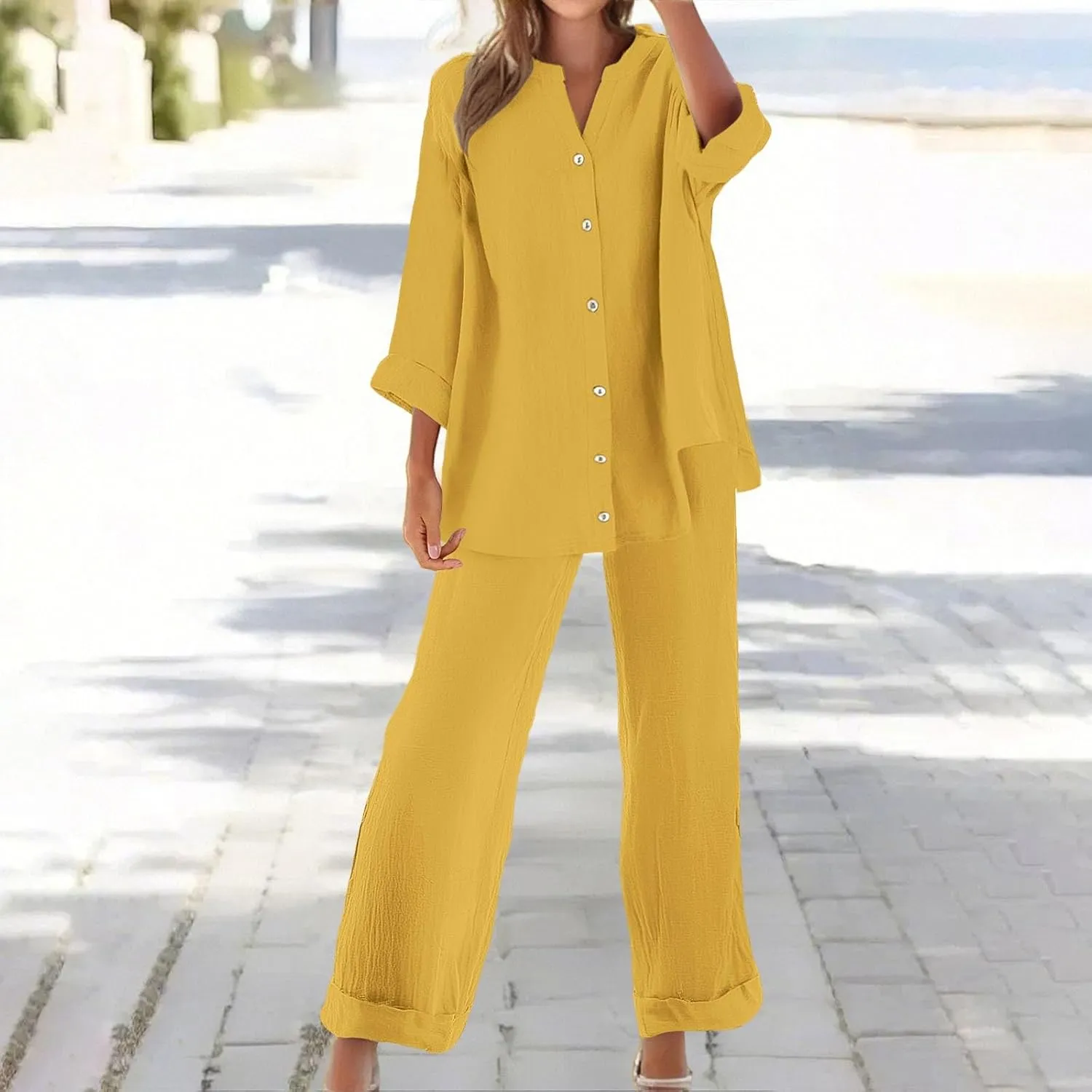 Linen Sets for Women 2 Piece Linen and Cotton Set Plus Size Lounge Matching Business Casual Summer Outfits for Women