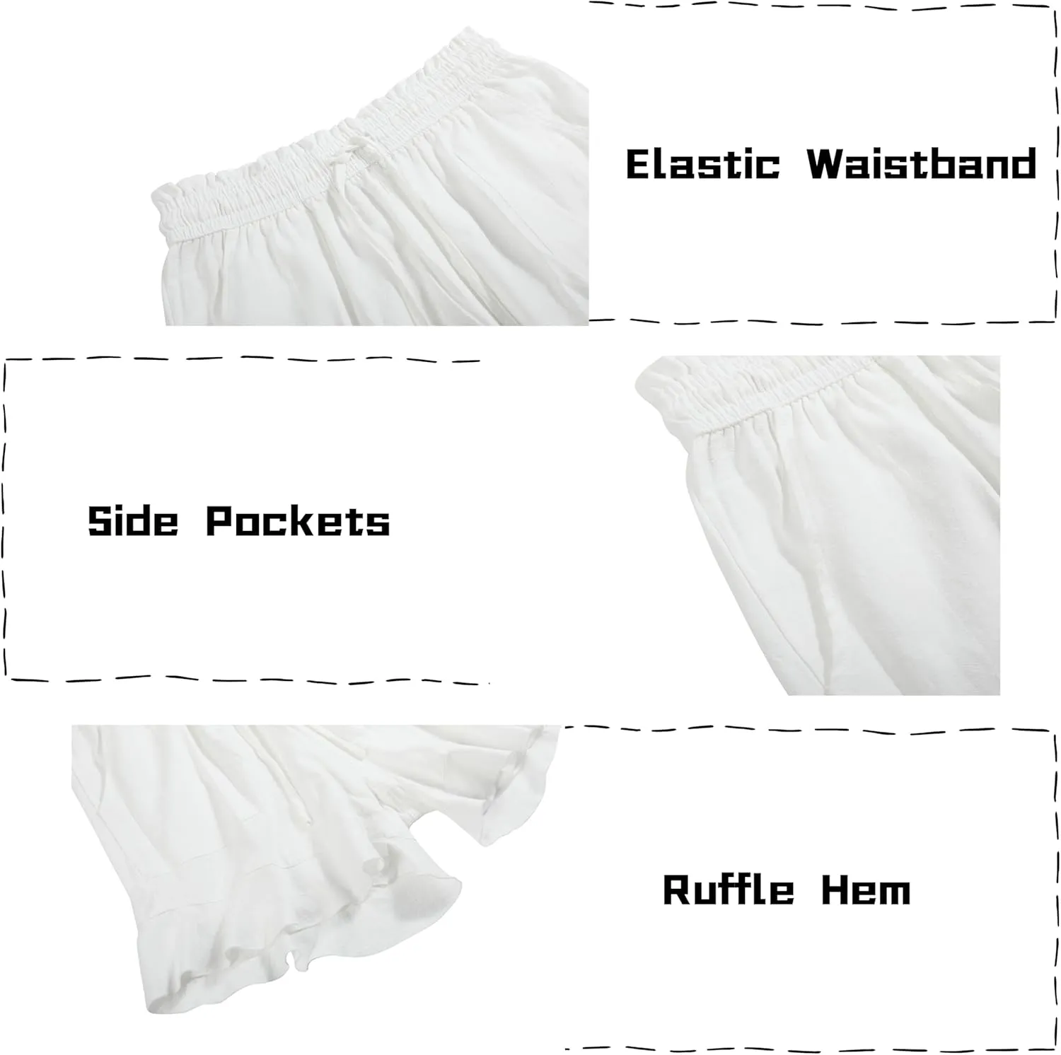 LNX Womens Linen Shorts High Waisted Wide Leg Drawstring Summer Beach Shorts with Pockets