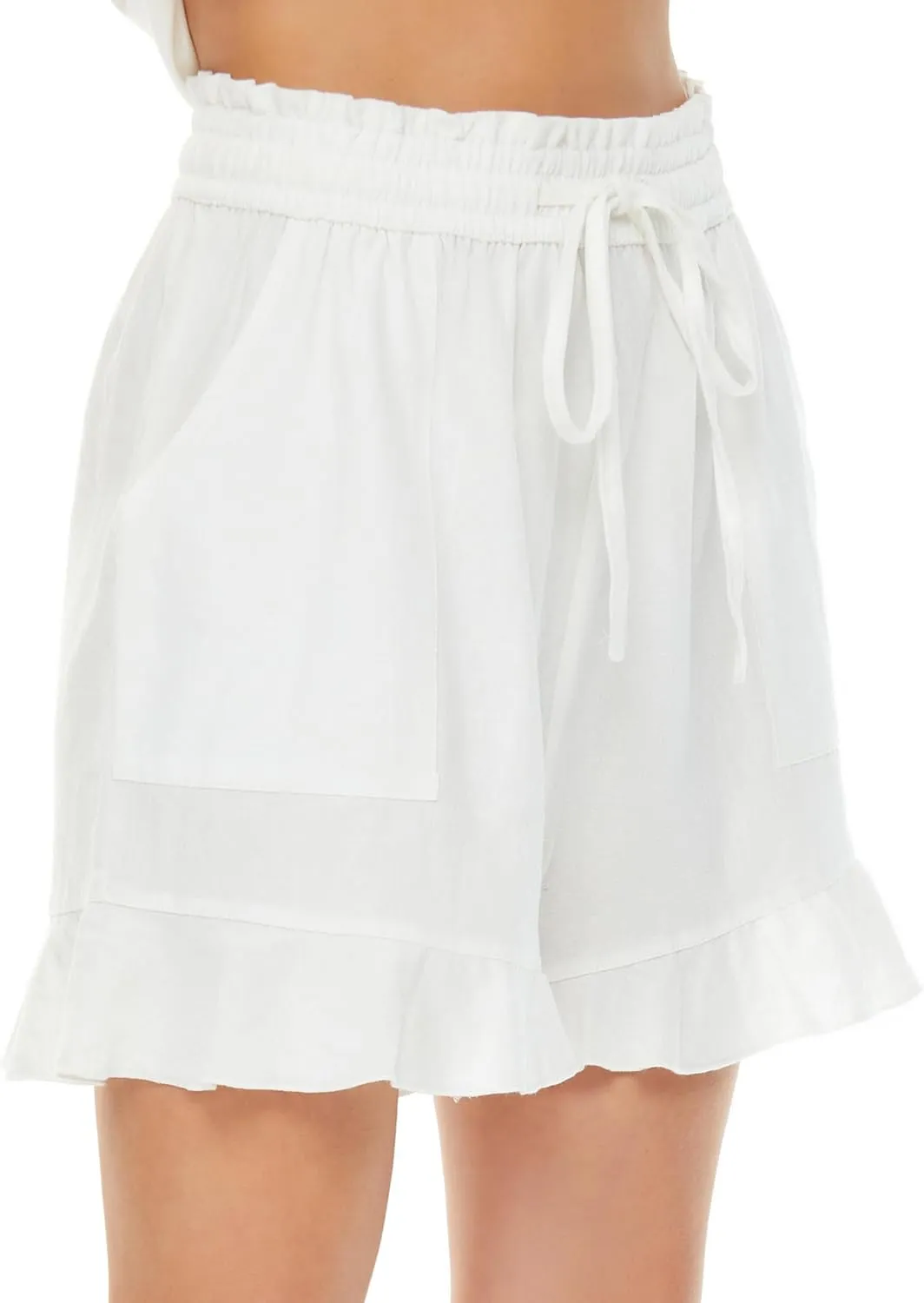 LNX Womens Linen Shorts High Waisted Wide Leg Drawstring Summer Beach Shorts with Pockets