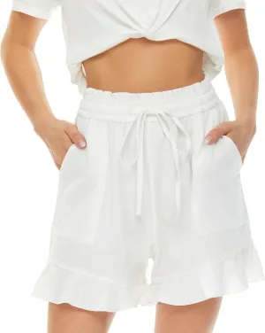 LNX Womens Linen Shorts High Waisted Wide Leg Drawstring Summer Beach Shorts with Pockets