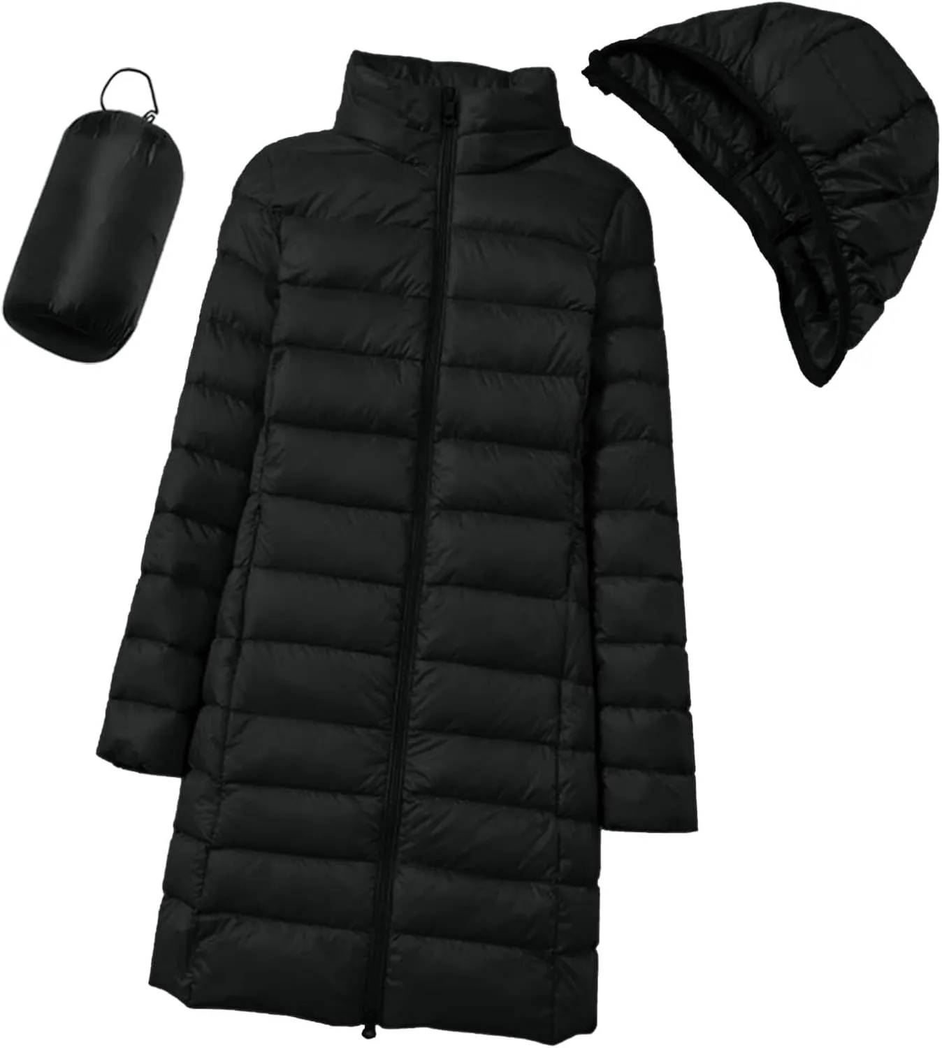 Long Lightweight Down Jackets Women Hooded Packable Puffer Jacket Winter Warm Casual Trendy Outerwear Quilted Coats