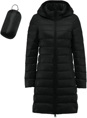 Long Lightweight Down Jackets Women Hooded Packable Puffer Jacket Winter Warm Casual Trendy Outerwear Quilted Coats