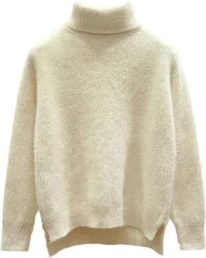 Loose Knit Sweater Women's Pullover Elegant Cashmere Pullover Turtleneck Winter Oversized Long Sleeve Top