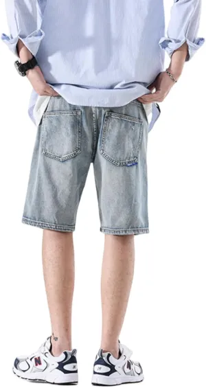 LUOBANIU Mens Jean Shorts Distressed Ripped Denim Shorts Relaxed Fit Summer Casual Classic Straight Short Jeans