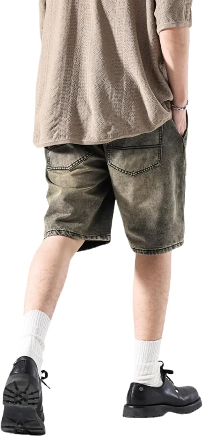 LUOBANIU Mens Jean Shorts Distressed Ripped Denim Shorts Relaxed Fit Summer Casual Classic Straight Short Jeans