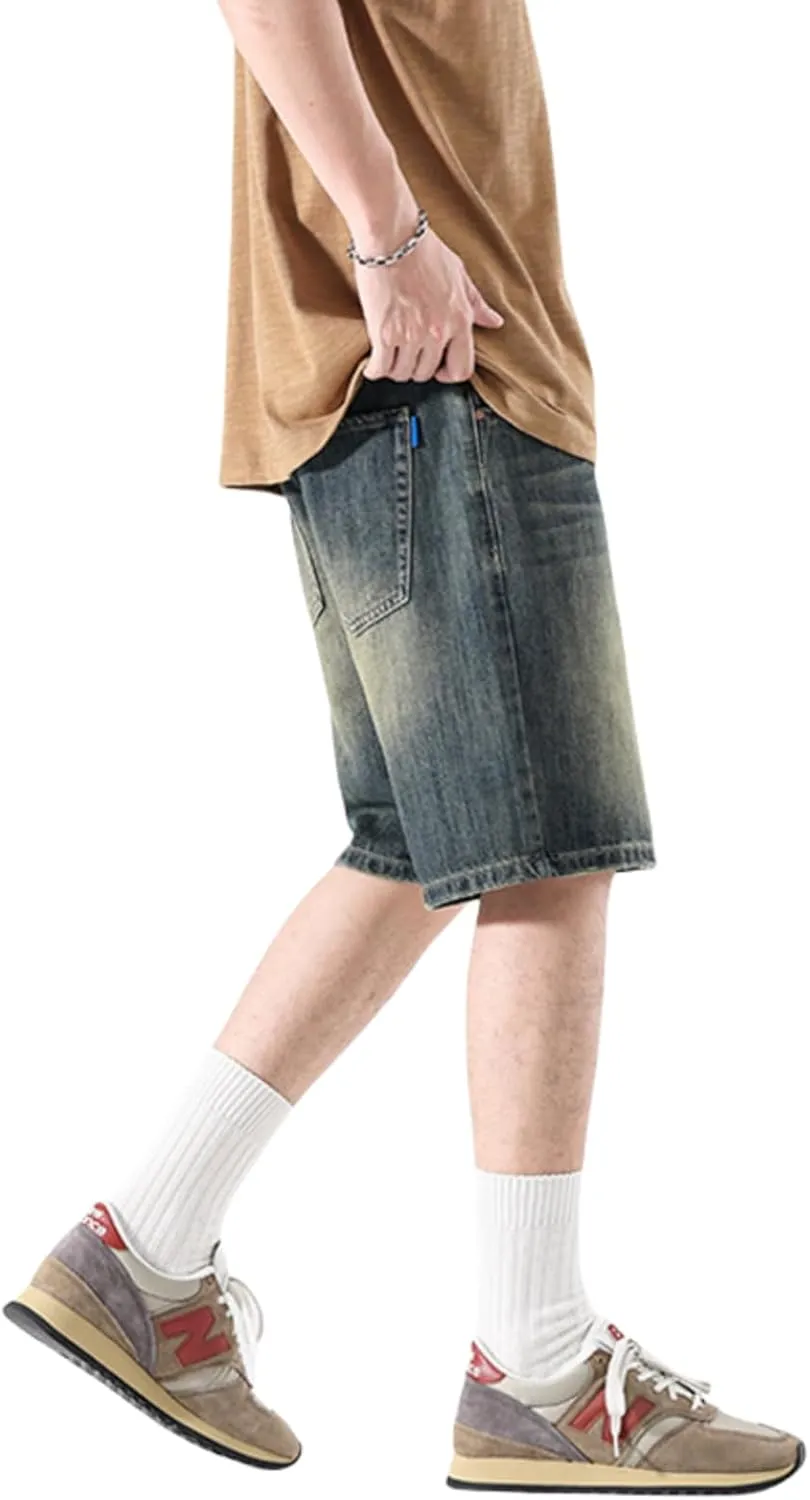 LUOBANIU Men's Straight Leg Denim Shorts Relaxed Fit Casual Jean Shorts with Pockets