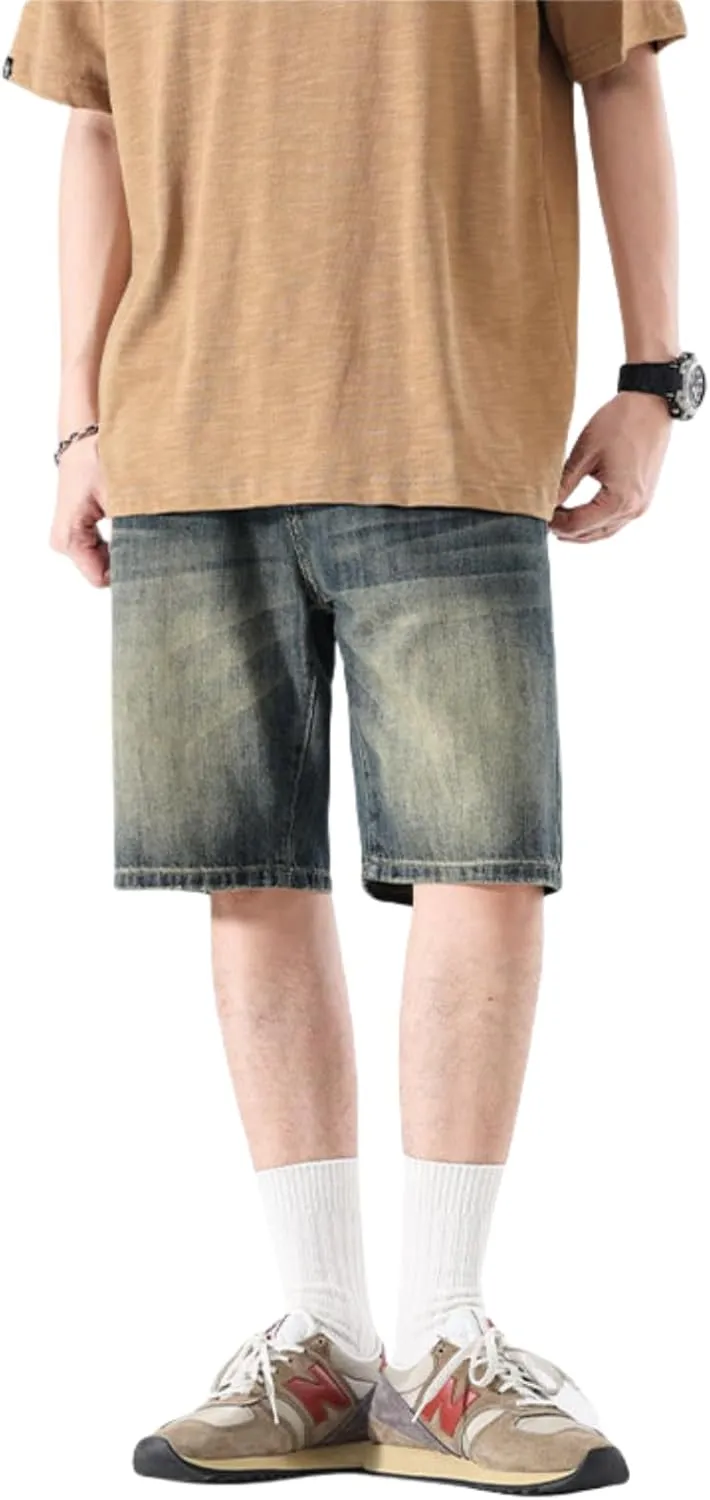 LUOBANIU Men's Straight Leg Denim Shorts Relaxed Fit Casual Jean Shorts with Pockets