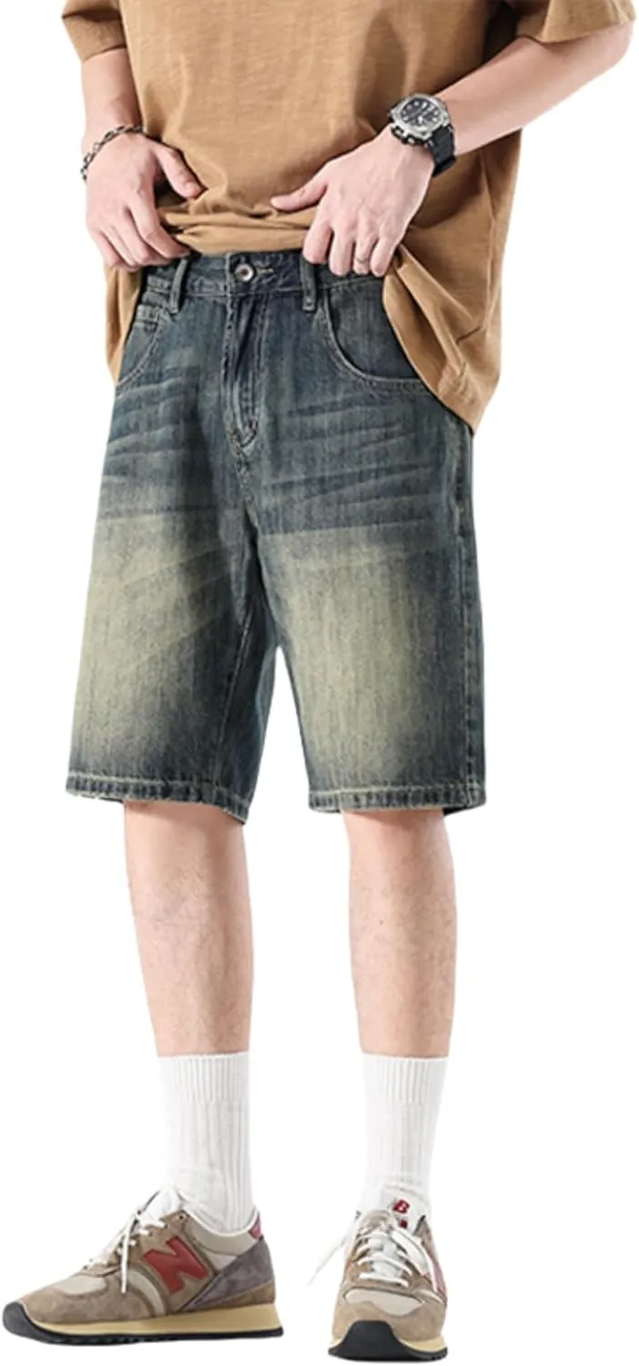LUOBANIU Men's Straight Leg Denim Shorts Relaxed Fit Casual Jean Shorts with Pockets