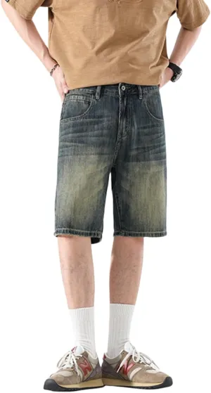 LUOBANIU Men's Straight Leg Denim Shorts Relaxed Fit Casual Jean Shorts with Pockets
