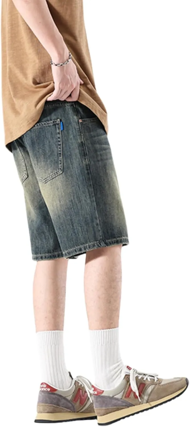 LUOBANIU Men's Straight Leg Denim Shorts Relaxed Fit Casual Jean Shorts with Pockets