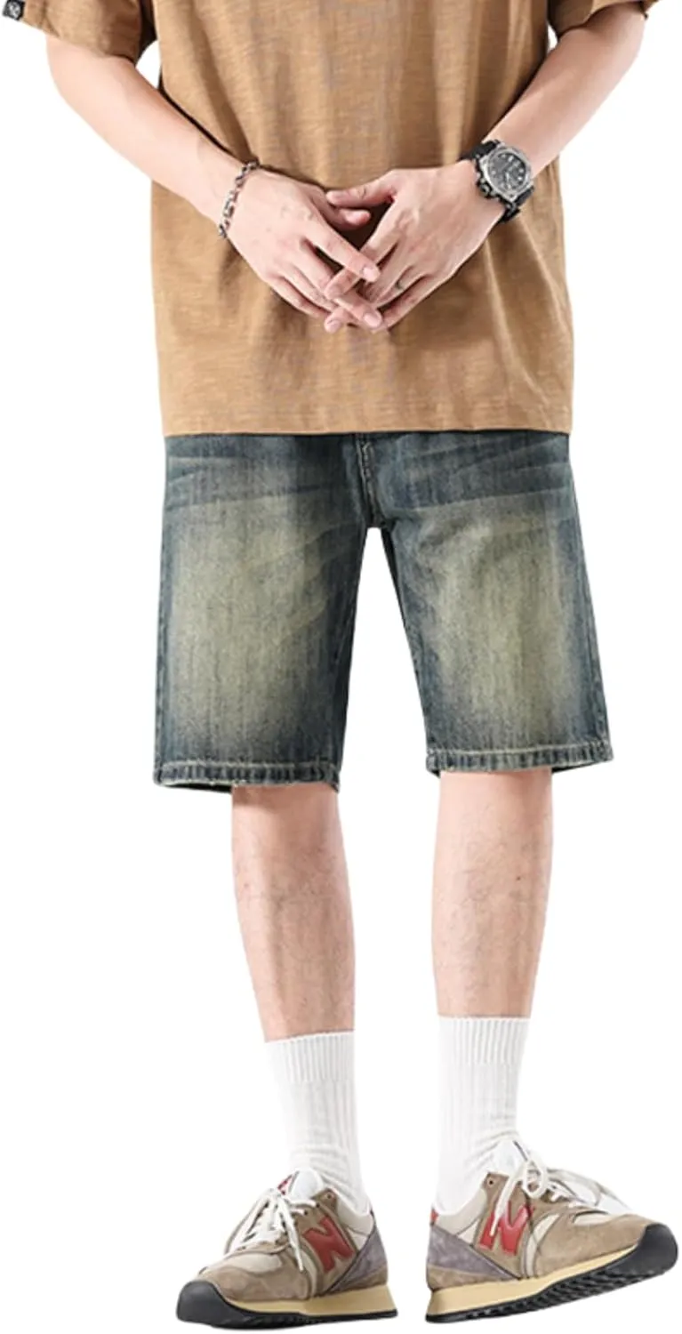 LUOBANIU Men's Straight Leg Denim Shorts Relaxed Fit Casual Jean Shorts with Pockets
